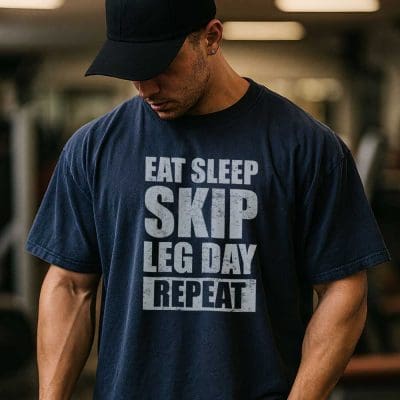 Eat Sleep Skip Leg Day Repeat T Shirt Mockup 13