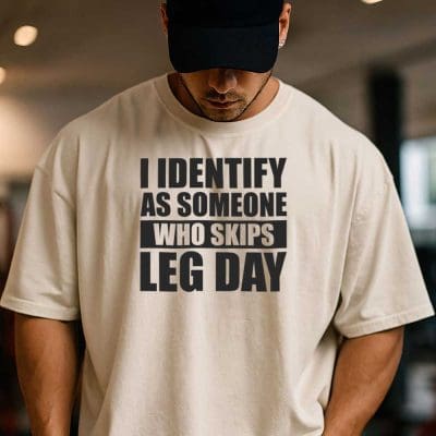 I Identify As Someone Who Skips leg Day T Shirt Mockup 1