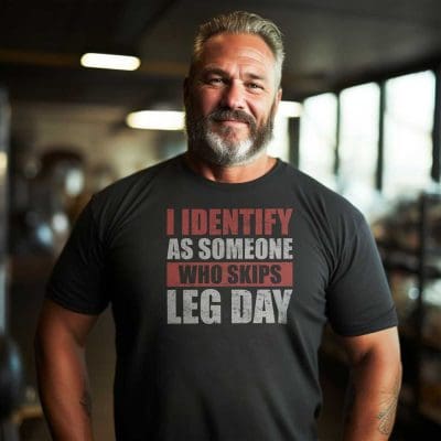 I Identify As Someone Who Skips leg Day T Shirt Mockup 16