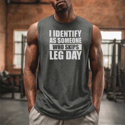 I Identify As Someone Who Skips leg Day T Shirt Mockup 21