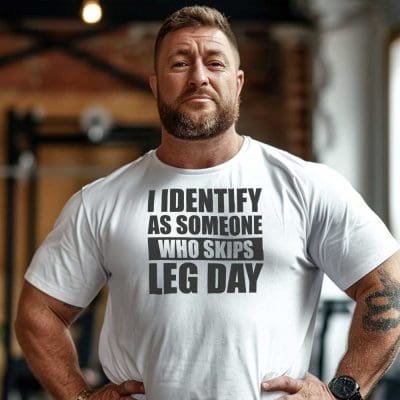 I Identify As Someone Who Skips leg Day T Shirt Mockup 4